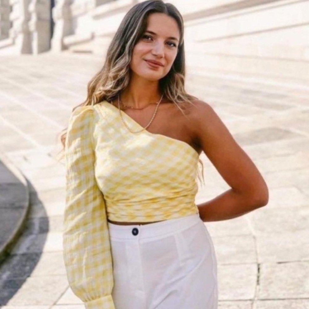 Zara one shoulder Yellow Plaid Top